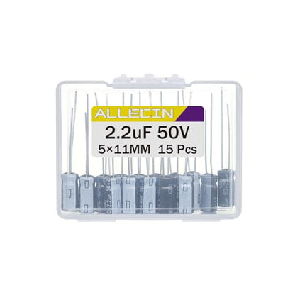 2.2uF 50V 5x11mm Electrolytic Capacitor 2.2 UF MFD 50 Volt 0.2x0.43in Aluminum Capacitors (Pack of 15) - style: 2.2uF 50V 5x11MM