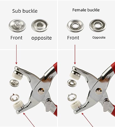 100 Sets Metal 9.5mmSnaps Buttons, Five Claw Buckle Installation Plier Tool Set, Seam Free Invisibility Snap Fastener Plier Tool, Metal Prong Snaps Buttons for Clothing Leather Crafting Sewing