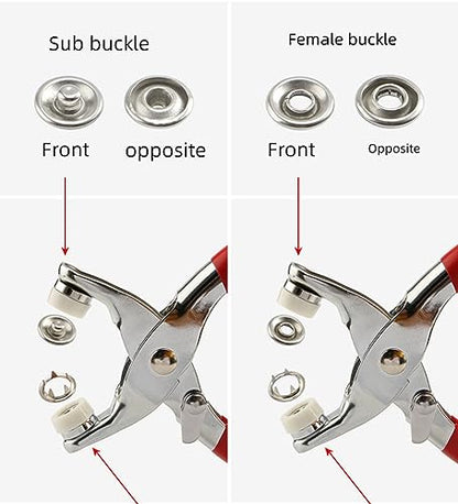100 Sets Metal 9.5mmSnaps Buttons, Five Claw Buckle Installation Plier Tool Set, Seam Free Invisibility Snap Fastener Plier Tool, Metal Prong Snaps Buttons for Clothing Leather Crafting Sewing