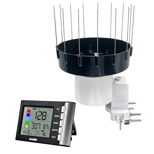 ECOWITT WH5370BH Rain Gauge Kit, Includes WH40BH Rain Gauge Sensor and WH5370BH Indoor LCD Display Console, with Bird Spike Kit, 915 MHz - style: WH5370BH