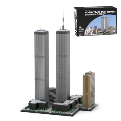 Aetheria World Trade Center Twin Towers Architecture Landmark Building Bricks, 1/800 Modular New York City Street House Building Construction for Adult, Designed by SPBrix - 7121 Pieces