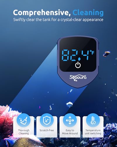 Aquarium Magnetic Cleaner with Thermometer, Fish Mini Magnet Brush Scrubber - color: Blue
