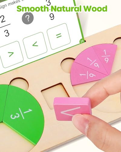 D-FantiX Wooden Fraction Educational Puzzle, Fraction Manipulatives Set