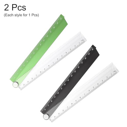 HARFINGTON 2pcs Folding Straight Ruler 30cm Metric Aluminum Alloy Protractor Foldable Angle Ruler Geometric Measuring Tool for Architects Artists Office, Green/Black - color: Green/Black