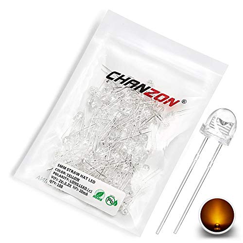 CHANZON 100 pcs 5mm Yellow Straw Hat LED Diode Lights (DC 2V 20mA) - color: E) Yellow (100pcs)