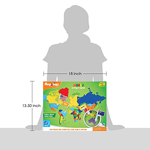 Imagimake Mapology World Map Puzzle - Includes Country Flags & Capitals | Fun Jigsaw Puzzle Kids Ages 5-8 | Educational Toys for Ages 8-13 | Geography Gifts for Girls & Boys 5, 6, 7, 8, 9, 10, 11, 12 - style: World with Capitals