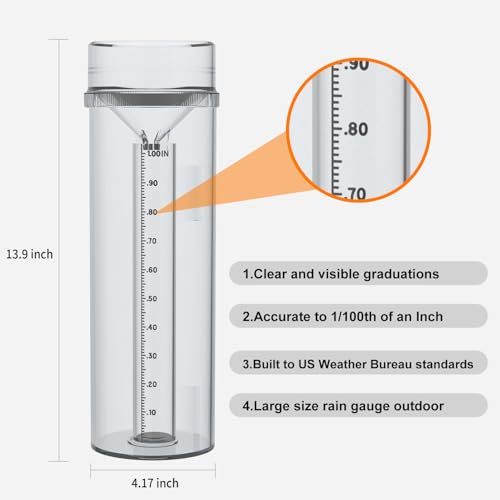 Rain Gauge Outdoor Professional Long Term Rain Gauge Mounting Bracket, Precisely Accurate to 1/100th of an Inch,UV and Heat Resistant, Non-Yellowing Rain Gauge Fit All Weather Conditions