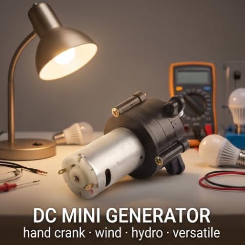 Hand Crank Generator, Mini DC Metal Dynamotor Stable 5V to 24V Manual Charging Power Source for Emergency Teaching Silver 1 Pack
