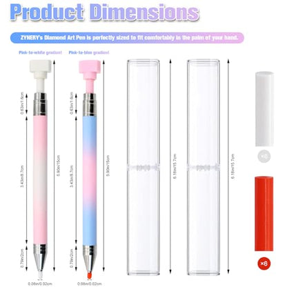 ZYNERY 2PCS Diamond Art Pen, Diamond Painting Pens Refillable, Glue Clay Pens for Rhinestones, Gem Art Rhinestone Picker Tool for 5D Gem Painting Includes 12 Glue Clay Refills - color: 2 Gradient Pens + 12 Glue