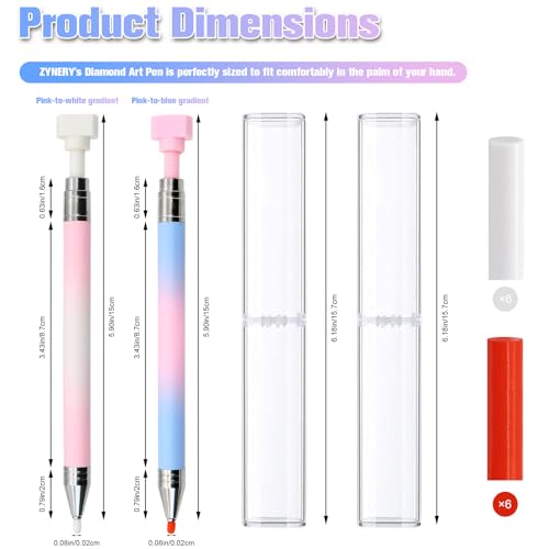 ZYNERY 2PCS Diamond Art Pen, Diamond Painting Pens Refillable, Glue Clay Pens for Rhinestones, Gem Art Rhinestone Picker Tool for 5D Gem Painting Includes 12 Glue Clay Refills - color: 2 Gradient Pens + 12 Glue