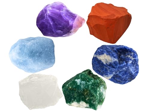 Amazing Gemstone Crystals for Diabetes Support, Set of 6 Moss Agate, Blue Calcite, Sodalite, Clear Quartz, Red Jasper and Amethyst Healing Crystals and Stones - color: Diabetes Support