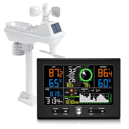 Urageuxy Wireless Weather Station for Home, Outdoor Weather Stations with Rain Gauge, Wind Speed/Direction Sensor, Indoor Outdoor Thermometer Humidity, Forecast, Barometric Pressure, Radio Clock