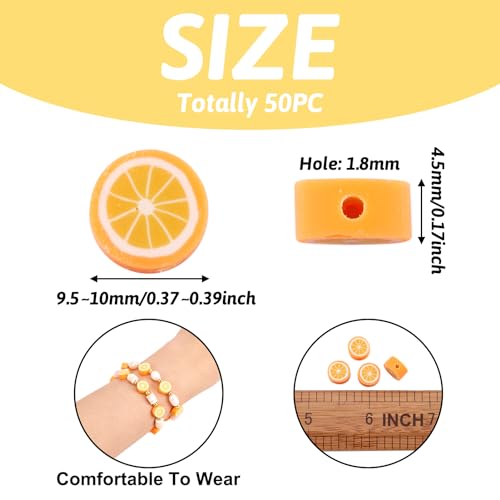 Elecrelive 50Pcs Orange Slice Loose Beads Fruit Theme Polymer Clay Beads Food Spacer Charms 10x4.5mm for Necklace Bracelets Earrings Key Chains Making - color: Orange