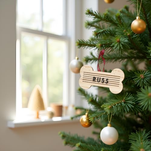 Pearhead Pet Letterboard Bone Holiday Christmas Tree Ornament, Pet Owner Christmas Keepsake, Wood with Buffalo Check Hanging Ribbon - color: Bone Letterboard Onament, size: 1-Pack