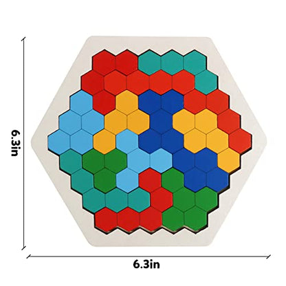 Wooden Hexagon Blocks Puzzle, STEM Montessori Brain Teaser for Kids Adults - style: Puzzle 1- Colorful Rainbow