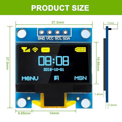 5 Pack 0.96 inch OLED IIC Display Module 128x64 Pixel Mini Self-Luminous Display Screen Board for Arduino Projects Raspberry Pi with Wire(Blue and Yellow) - color: Blue and Yellow