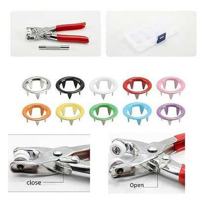 100 Sets Metal 9.5mmSnaps Buttons, Five Claw Buckle Installation Plier Tool Set, Seam Free Invisibility Snap Fastener Plier Tool, Metal Prong Snaps Buttons for Clothing Leather Crafting Sewing