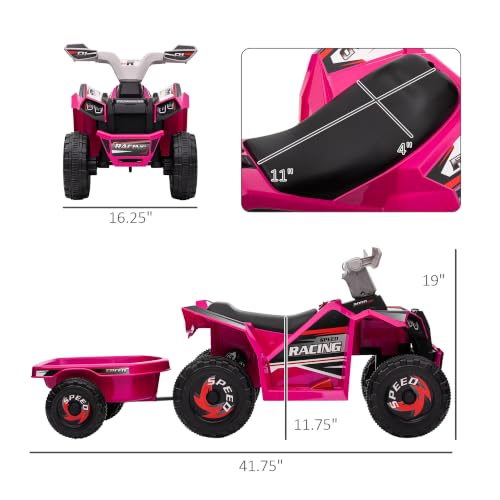Aosom Kids ATV Quad Car with Back Trailer for Ages 18-36 Months 6V Pink - color: Pink