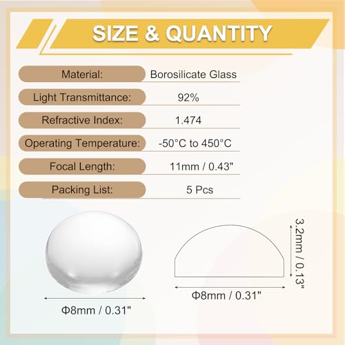 PATIKIL 5 Pack Convex Lens, 8mm OD 11mm Focal Length Optical Lenses - size: 8mm OD x 3.2mm H x 11mm Focal L