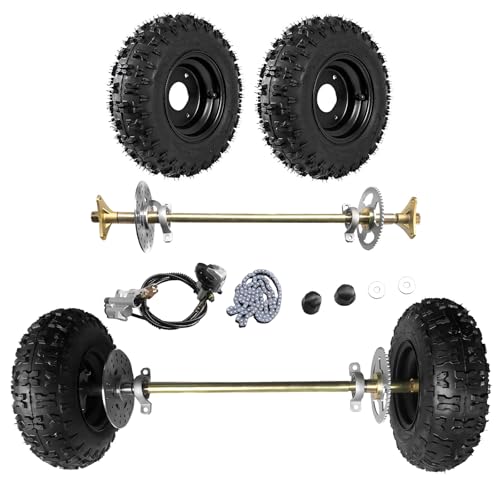 6" Go Kart Axle Kit, 740MM Rear Axle Kit with 2 Wheels, Tires, Rim, Brake Assembly and T8F Chain, DIY Live Axle Kit for Go Kart, Quads, Trike, Drift Bikes