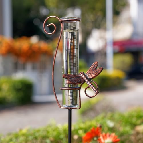 Dragonfly Rain Gauge Outdoor with 7 Inch Glass Tube - color: Dragonfly
