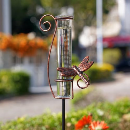 Dragonfly Rain Gauge Outdoor with 7 Inch Glass Tube - color: Dragonfly