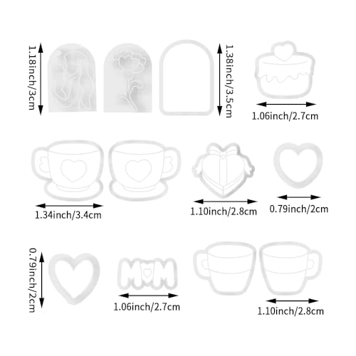 Mother’s Day Polymer Clay Cutters & Stamps Set - 12pcs Sharp & Durable Tea Cup, Cake, Heart, MOM & Silhouette Shapes for DIY Earring Jewelry Making, Soft Clay Crafts & Holiday Supplies - color: 2M color