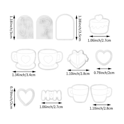 Mother’s Day Polymer Clay Cutters & Stamps Set - 12pcs Sharp & Durable Tea Cup, Cake, Heart, MOM & Silhouette Shapes for DIY Earring Jewelry Making, Soft Clay Crafts & Holiday Supplies - color: 2M color