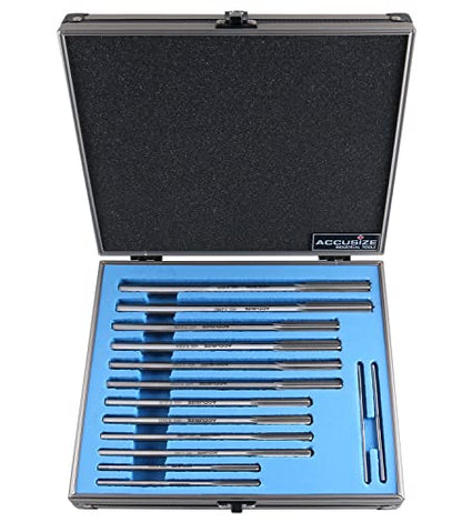 Accusize Industrial Tools Dowel Pin Reamer Size: 0.1230" Thru 0.4995", HSS M2 Premium Chucking Reamer Set, Right Hand Cut, 14 pcs Set, 5528-ST00 - size: 0.1230" thru 0.4995"