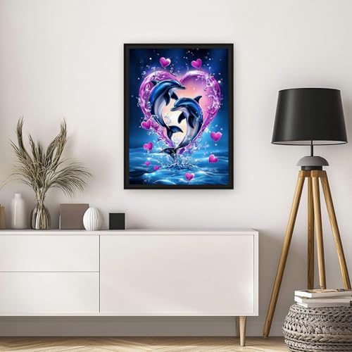 5D Diamond Art Kits for Adults, Dolphins in Love Diamond Painting Kit - color: HS018-1