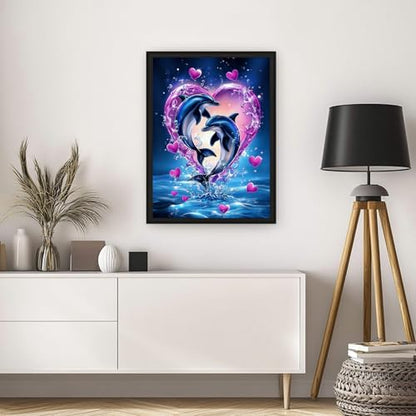 5D Diamond Art Kits for Adults, Dolphins in Love Diamond Painting Kit - color: HS018-1