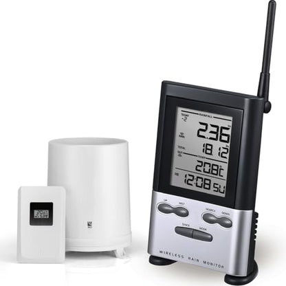 Wireless Rain Gauge Outdoor with Thermometer, Digital Rain Gauges Outdoors Best Rated with Self-Emptying & Freeze Proof, Accurate Remote Rain Measure Gauge, Automatic Outside Rain Gauge for Yard - color: Wireless Rain Gauge