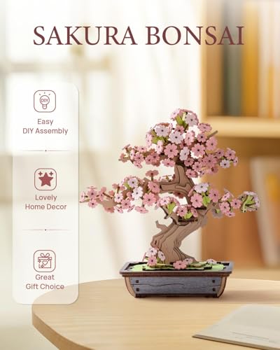 Rowood 3D Puzzles for Adults,Mother's Day DIY Wooden Flower Cherry Blossom Sakura Bonsai Tree Botanical Collection Building Set Craft Kits for Adults,Gift on Christmas Birthday - style: Sakura Bonsai