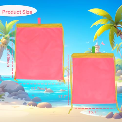 MUYIZI Beach Toy Bag 2 Pack, Mesh Drawstring Backpack for Kids and Adults - Quick Dry Sand Free Mesh Beach Bag, Portable Sand Toy Backpack, Sea Shell Bags, Shelling Tools, Bags Only (Bright Pink) - color: Bright Pink