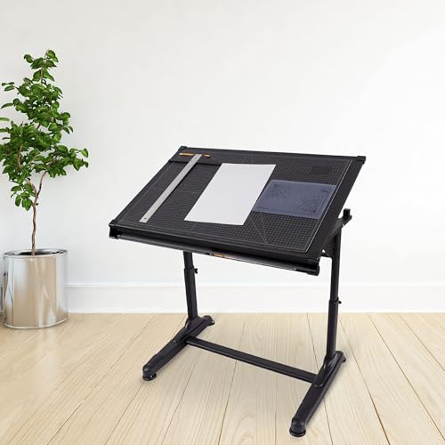 Stand Up Desk Store Adjustable Height and Angle Drafting Table Drawing Desk with Large Surface (Black Frame/Black Top, 40" W X 26" D) - color: Black/Black