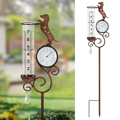Dog Rain Gauge Outdoor,Large Number Scale Rain Gauge-Temperature&Hygrometer - color: Dachshund