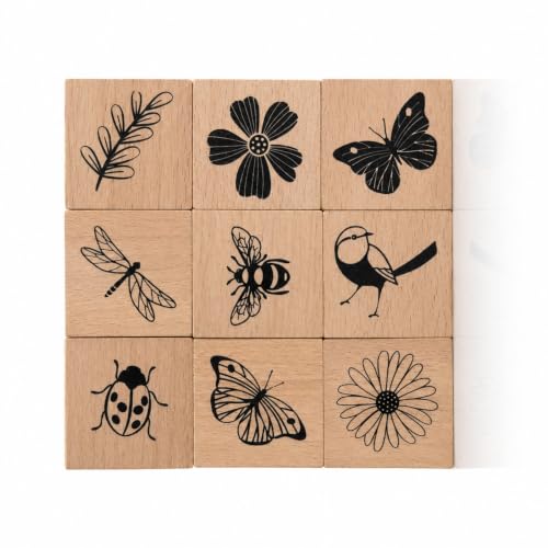 9pcs Wooden Insect Stamps for Crafting, Scrapbooking, Card Making - color: 9pcs Insect