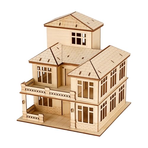 3D Wooden Puzzle for Adults, DIY Miniature Courtyard Villa House Building - color: Courtyard Villa Wood Color 05