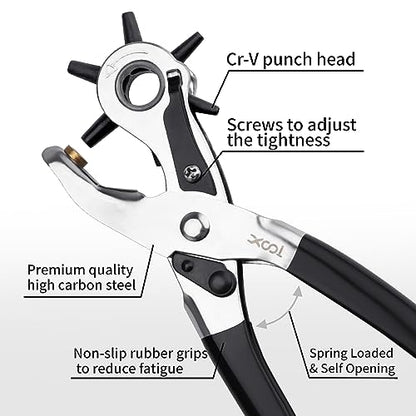XOOL Belt Hole Puncher for Leather, Precision Multi-Size Leather Hole Punch for Watch Bands, Straps, Collars, Saddles, Shoes, Fabric, DIY Home, Craft Projects - style: Lite
