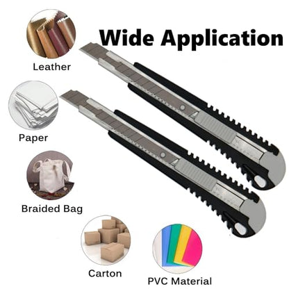 9mm Snap Off Utility Knife 3 Pack High Hardness Retractable Box Cutters with 30 Pcs Snap Off Blades,Package Cutter 9mm Knife for Home Office Workstation,Black - style: 60 Angle Black