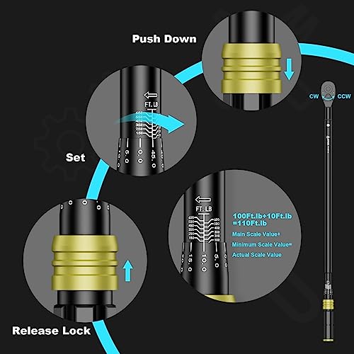 ANPUDS 3/4" Click Torque Wrench, 100-650 Ft-Lb/135.5-880.8 Nm, Heavy Duty - size: 100-650 ft-lb / 135.5-880.8 Nm