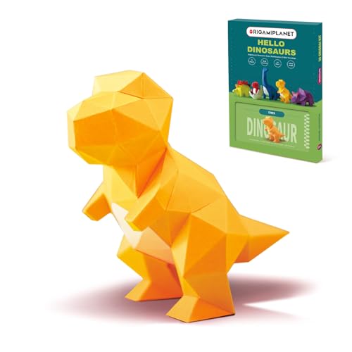 3D Dinosaur Origami Paper Craft Kit, T-Rex Cute DIY Pre-Cut 3D Papercraft for Teens & Adults, Creative Handmade Animal Figurine Paper Sculpture STEM Puzzle Origami Gift Set