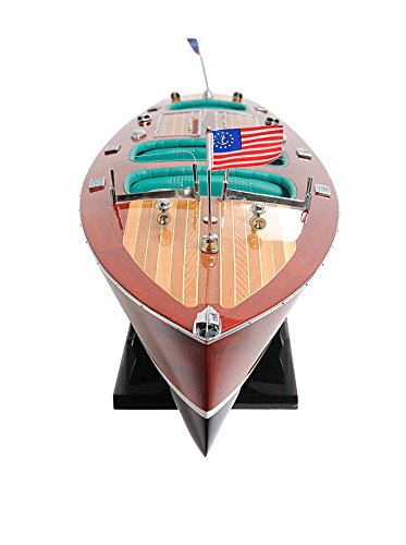 Old Modern Handicrafts Chris Craft Triple Cockpit Speed Boat Model - 100% Handcrafted from Mahogany - 32L x 9W x 8.5H Inches