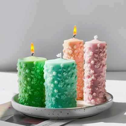 Vine Floral Candle Mold Tall Cylinder Silicone Mold for Resin Soap Plaster