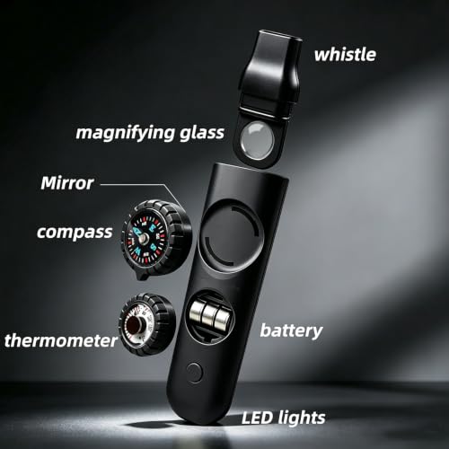 Emergency Survival Safety Whistle，Whistle for Kids with Lanyard,Compass,Thermometer,Ideal for Kayaking, Boating, Hiking, Camping, Climbing - color: Black Whistle