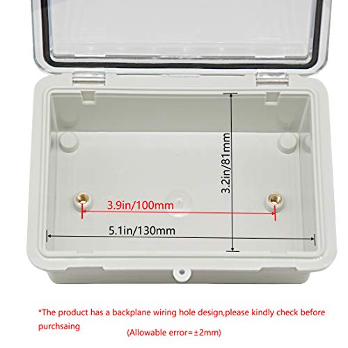 Zulkit Junction Box ABS Plastic Dustproof Waterproof IP65 Electrical Boxes Hinged Shell Outdoor Universal Project Enclosure Clear Cover with 2 Cable Glands 5.9 x 3.9 x 2.8 inch (150x100x70 mm) - size: 5.9" x 3.9" x 2.8"