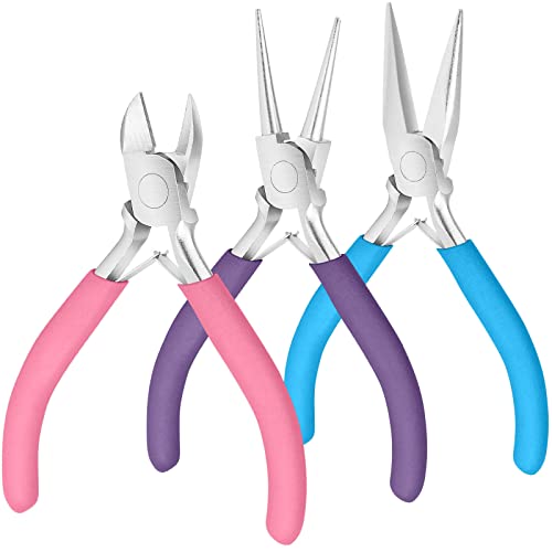 Pliers for Jewelry Making, Shynek Jewelry Pliers Set Includes Needle Nose Pliers, Round Nose Plier and Wire Cutters, Jewelry Making Tools for Jewelry Repair, Wire Wrapping, Beading and Crafts - style: Frosted Non-Slip Handle