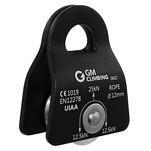 GM CLIMBING Micro Prusik Minding Pulley 25kN CE UIAA Certified 12mm Single Pulley Mobile Side Plates for Arborist Rigging Climbing Rescue - color: One Unit | Black