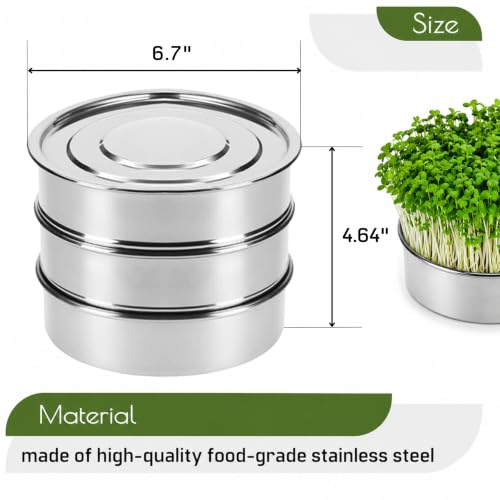 6'' Stainless Steel Sprouting Tray Round – 3-Tier Seed Gardening Planter Tray for Microgreens Broccoli Sprouts Growing Kit Microgreens Tray Germination - size: 3-Tier, 6"
