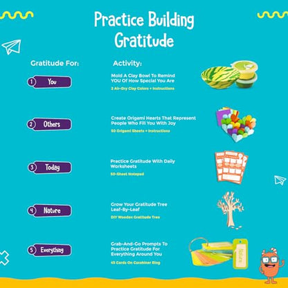 Open The Joy Gratitude Box for Kids - DIY Wooden Craft, Clay Bowl Kit, Origami Activities, Gratitude Journal, and Reflection Cards - Educational Emotional Learning Toys for Ages 4+